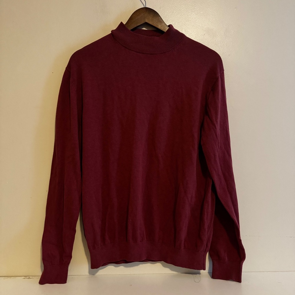 Paul Fredrick Men's L Burgundy Silk Cotton Cashmere Mock Neck Sweater Fall